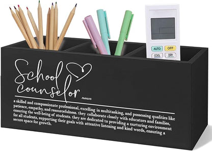 School Counselor Gifts Black Wooden Pen Pencil Holder for Desk, Appreciation Gifts for School Counselor Wood Makeup Brush Toothbrush Holder Organizer for Guidance Counseling Office