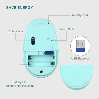 Rii Wireless Mouse RM700 2.4G Silent Mouse with USB Nano Receiver for Laptop,PC,Mac,Chromebook,Windows (Light Cyan)