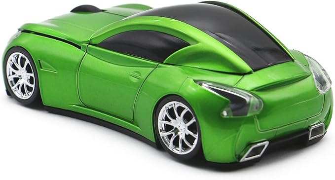 Ai5G Race Car Mouse Wireless Sports Car Shaped Mouse 2.4GHz LED Light Shining Surface Decoration Desktop Laptop Computer Mice Optical (Green)