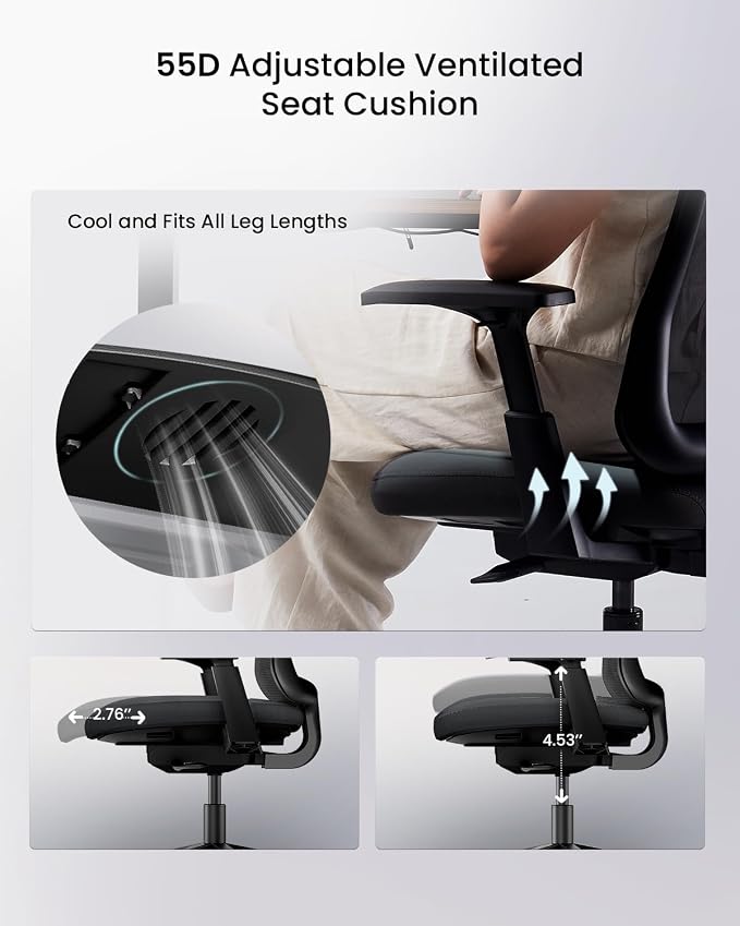ProtoArc Ergonomic Office Chair – Flexer Mesh Couputer Chair for Women, Foam Sliding Seat, 125° Recline, Home Desk Chairs for Small Spaces, Stylish & Comfortable – Black