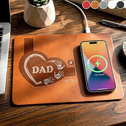 Personalized Leather Charging Mat, Dad Kids Handprints Wireless Charging Desk Mat, Custom Dad Gift from Kids, Fathers Day Gift for Dad, Papa, Grandpa, Daddy 9