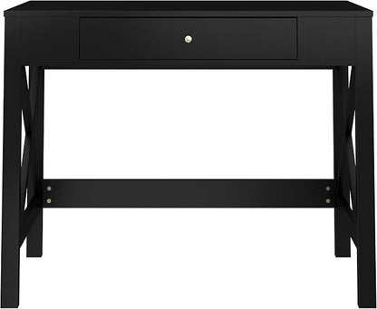 Lavish Home Writing Desk - Modern Desk with X-Pattern Legs and Drawer Storage - for Home Office, Bedroom, Computer, or Craft Table (Black)