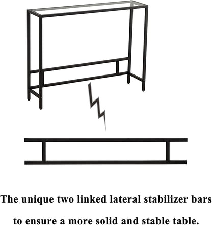 MAJARO Small Modern Console Table for Entryway, Tempered Glass with Metal Frame Sofa Table for Living Room, Hallway, Office (Single-Layer, Black)