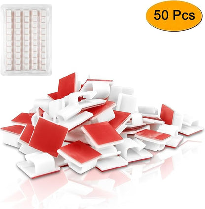SOULWIT 50 Pcs Self Adhesive Cable Management Clips, Cable Organizers Sticky Wire Clips Cord Holder for TV PC Laptop Ethernet Cable Desktop Home Office (White)