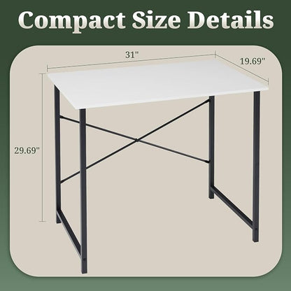 Computer Desk 32 Inch, Simple Home Office Desk Study Writing Table, Sturdy Metal Frame, Scratch-Resistant MDF Desktop for Bedroom Dorm Workspace Small Space, White