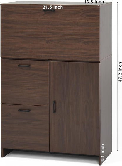 Space-Saving Fold-Up Desktop Desk Cabinet with Storage Drawer, Shelves Desktop - Versatile for Home, Office, Dorm - Compact Design for Small Spaces