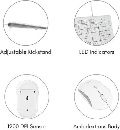 Macally Full Size USB Wired Mac Keyboard and Mouse Combo - Compatible Ergonomic Apple Keyboard and Mouse with Shortcuts and Number Keypad for Mac mini Pro, iMac Computer, MacBook Pro Air Laptops