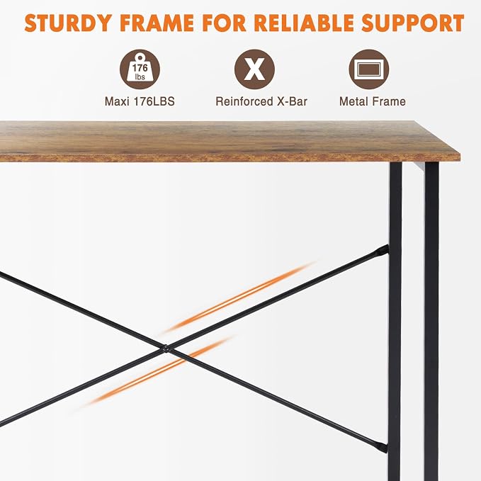 Sweetcrispy Computer Desk, Small Office 40 Inch Writing Work Study Student Teacher Home Bedroom Table with Metal Frame Wood Tabletop, Compact Modern Study Table for Home Use, Brown