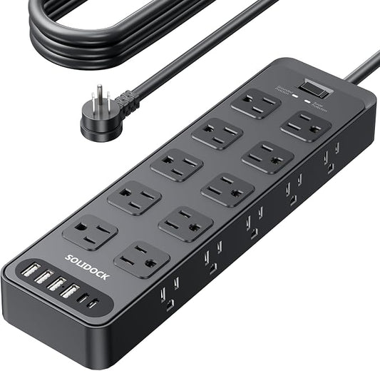 Power Strip Surge Protector Flat Plug with 20 AC Outlets 6 USB Chagring Ports, 1875W/15A, 2700J, 10 Ft Heavy Duty Extension Cord for Home, Office, Dorm, Gaming,ETL Listed (Black, 10 Feet)