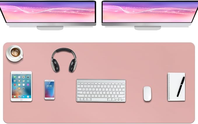 Boutilon Leather Desk Pad Protector,Non-Slip Mouse Pad,Laptop Desk Pad,Office Mouse Mat,Waterproof Leather Desk Blotter,Desk Writing Pad for Office and Home (XXXL-Pink,47"x 24")