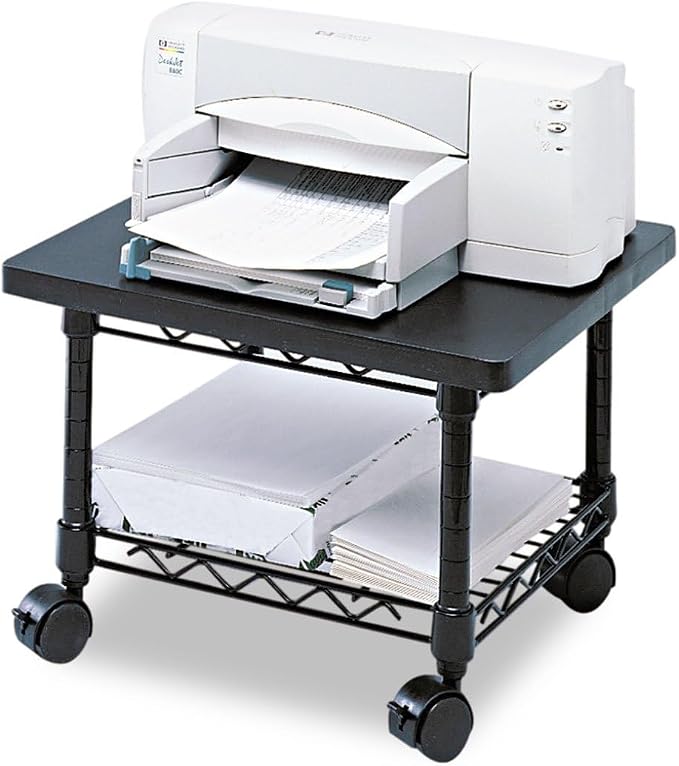 Scranton & Co Under-Desk Printer/Fax Stand, Steel Frame, Laminate Top, Gray Finish, 19"w x 16"d x 13.5"h, Mobile Dual-Wheel Casters, 100 lb Shelf Capacity, Space-Saving Design for Home or Office Use