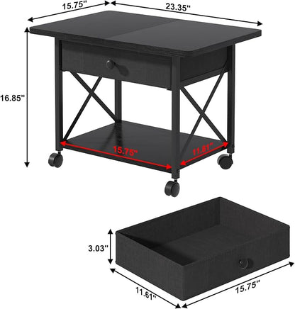 EasyCom 23.6" x 15.7" Under Desk Printer Stand with Storage Drawer, 2-Tier Shelf Desktop Printer Table for Desk with Wheels, Large Rolling Cart for Home Office Fits 3D Printer Scanner Black