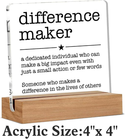 Appreciation Gifts for Leader Boss Mentor Coworker Teacher Difference Maker Gift Difference Maker Definition Clear Desk Decorative Sign Acrylic Sign With Wooden Stand for Desk Table Shelf
