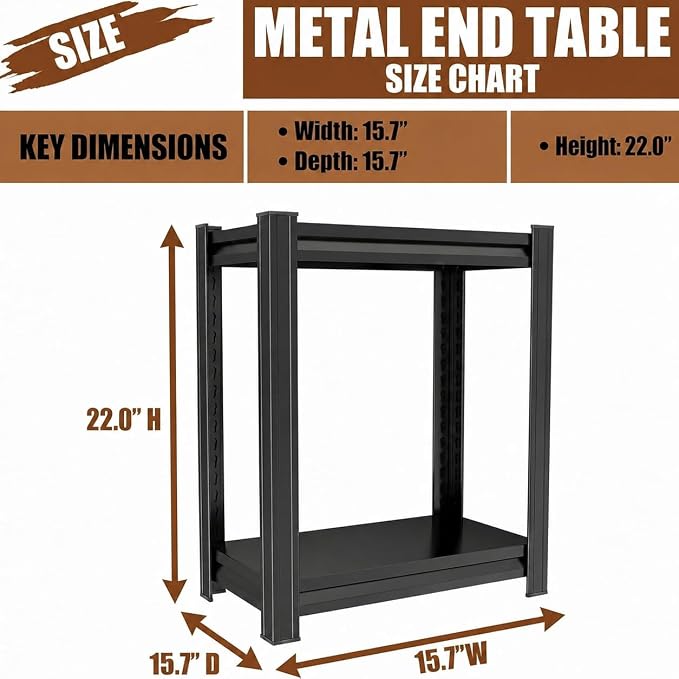 2 Tier Metal Bookshelf, Adjustable Tall Bookcase, Heavy Duty 1200 LBS Modern Deep Book Shelf, Bolt-Free Storage Shelves for Living Room, Home Office, Garage, 15.7" W x 15.7" D x 22.0" H