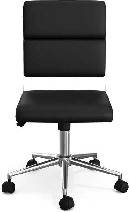 Martha Stewart Lulu Swivel Task Chair with Height Adjustable Seat for Home Office in Black Faux Leather with Polished Nickel Frame