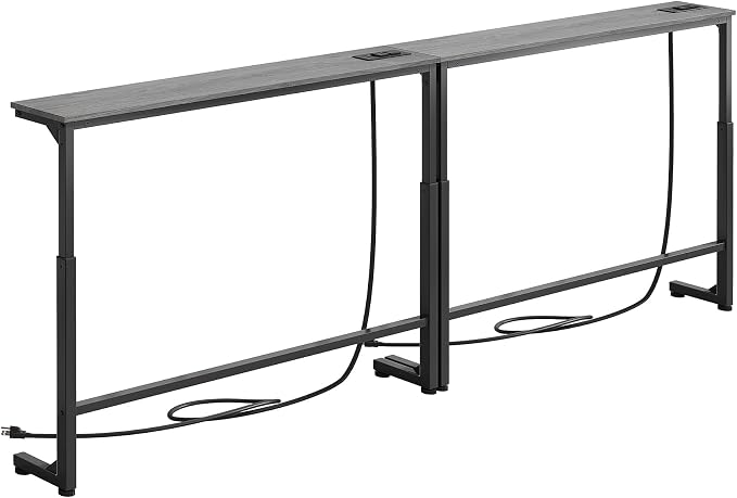 Kitstorack Narrow Sofa Table with Charging Station, 78.8" Behind Couch Table, Adjustable 24.4"-32.7" Height, Modular 2-piece Design for sectionals, entryways, Apartments, and Narrow Living Spaces