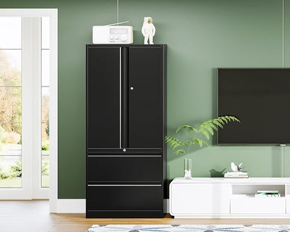 Letaya File Cabinet for Home Office, Metal Storage Cabinets with Adjust Shelves and Lock,2 Drawers Filing Cabinets-Hang Legal/Letter/A4/F4 Size Filing-Black
