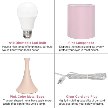 Seaside village Pink Touch Lamp, 3 Way Touch Control Desk Lamp, Bedside Dimmable Lamp Decorative Nightstand Lamp, Small Night Light for Girls, Living Room, Dorm, Home Office, 9W LED Bulb Included