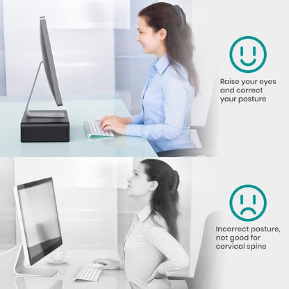 Klearlook Computer Monitor Stand for Desk, Adjustable Foldable Monitor Riser with Storage Drawer & Tablet Phone Holder for Office, Home, Laptop, Desktop (Black 2 Pack)