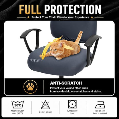 Separate Desk Office Chair Seat Covers - Universal Stretch Computer Chair Slipcover - 180GSM Washable Rotating Backrest Coverings & Cushion Protectors for Dogs, Cats, Pets, Dark Gray