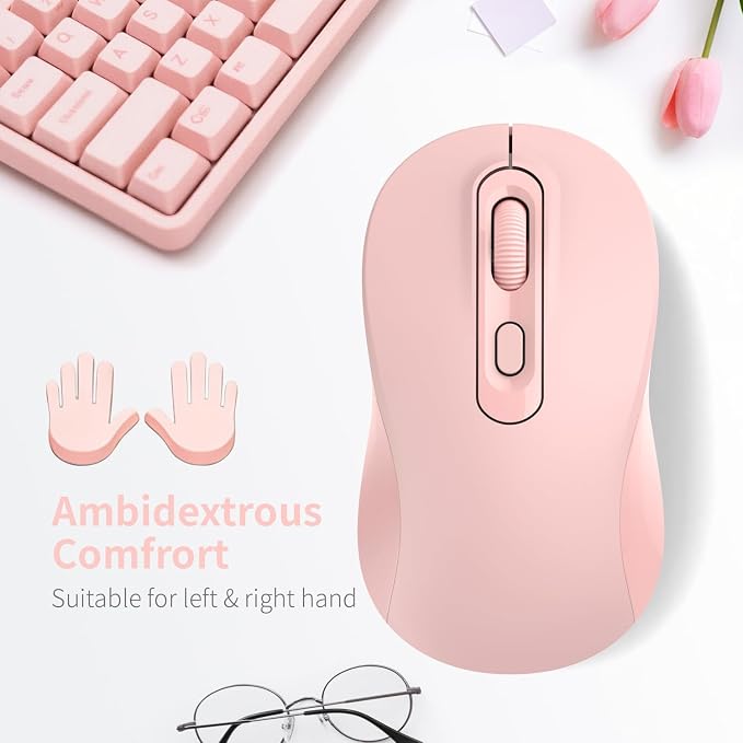 Wireless Mouse, 2026 New Model, Silent Click Ergonomic Design, Portable, 4 Buttons, Adjustable DPI (800/1200/1600), for Laptop/PC/Office (Pink)