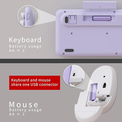 UBOTIE Colorful Wireless Keyboard and Mouse Combos, Retro Typewriter Floating Flexible Full-Sized Keys Computer Keyboard with Optical Mouse, 2.4GHz USB-A Connection for Windows Mac (Purple-White)