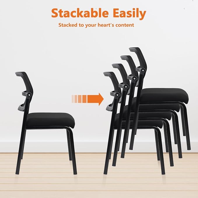 CLATINA Stackable Mesh Office Chair with Wheels Armless Guest Waiting Stacking Chair with Ergonomic Lumbar Support, for Conference, Lobby, School, Reception, Black