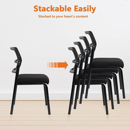 CLATINA Stackable Mesh Office Chair with Wheels Armless Guest Waiting Stacking Chair with Ergonomic Lumbar Support, for Conference, Lobby, School, Reception, Black