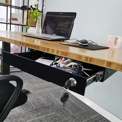 14 inch Slim Under Desk Pull-Out Storage Office Mounted Sliding Metal Drawer For Standing Desk,Black