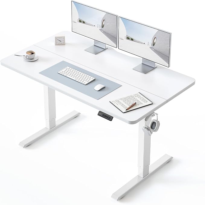 BANTI 48 × 24 Inches Standing Desk, Ergonomic, Electric Height Adjustable, Sit and Stand Up, Computer Office Desk with Splice Board, White Frame/Whitetop
