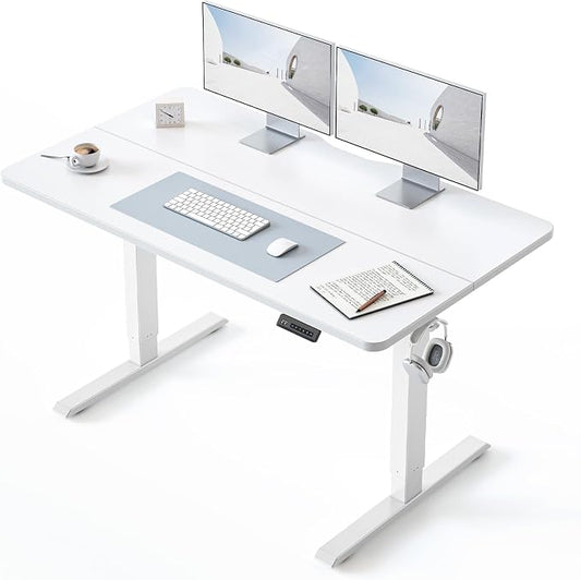 BANTI 48 × 24 Inches Standing Desk, Ergonomic, Electric Height Adjustable, Sit and Stand Up, Computer Office Desk with Splice Board, White Frame/Whitetop
