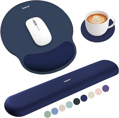 Sushret Mouse Pad and Keyboard Wrist Rest, 3-in-1 Gel Memory Foam Ergonomic Mouse Pad with Wrist Rest Set, Gaming Mousepad Arm Cushion Support for Computer Office Desk Accessories Cute Setup,Dark Blue