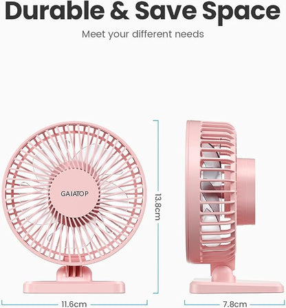 Gaiatop USB Desk Fan, Small But Powerful, Personal Portable Quiet 3 Speeds, Adjustable Mini Table Desktop fan for Cooling Home Office Car Summer Travel Gifts Pink