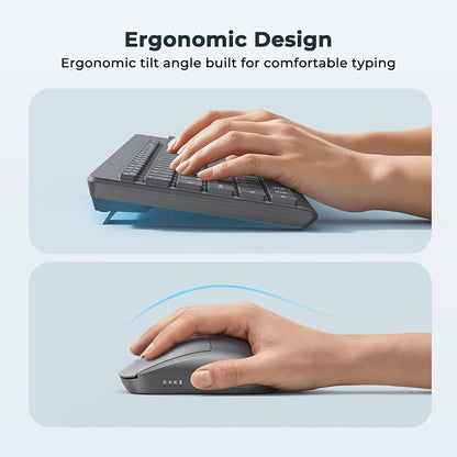 Wireless Keyboard and Mouse, Quiet Bluetooth Keyboard Mouse Set, 2.4G/Bluetooth Full-Sized Computer Keyboard, 3200 DPI Adjustable Mouse, Long-Life Battery, for PC/Laptop/Tablet/Windows/Mac