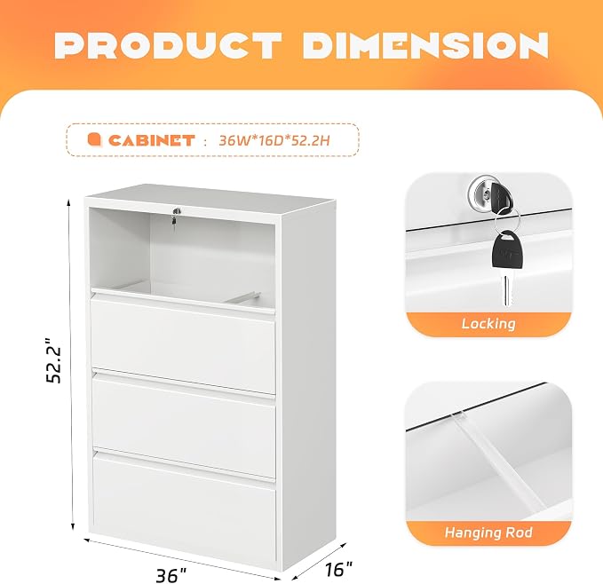 INTERGREAT 4 Drawer File Cabinet, Metal Lateral Filing Cabinet for Home Office, Locking Horizontal File Cabinets for Hanging Files Letter/Legal/F4/A4 (White)