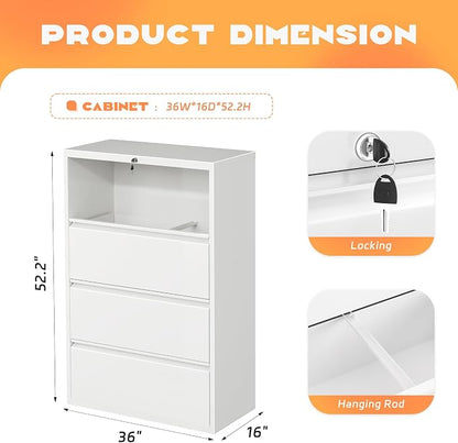 INTERGREAT 4 Drawer File Cabinet, Metal Lateral Filing Cabinet for Home Office, Locking Horizontal File Cabinets for Hanging Files Letter/Legal/F4/A4 (White)
