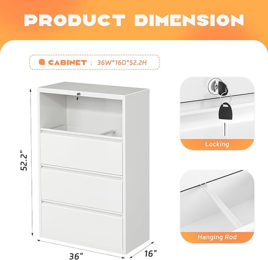 INTERGREAT 4 Drawer File Cabinet, Metal Lateral Filing Cabinet for Home Office, Locking Horizontal File Cabinets for Hanging Files Letter/Legal/F4/A4 (White)