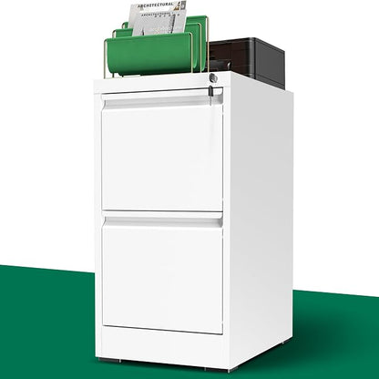 2 Drawer File Cabinet with Lock, Metal Vertical Filing Cabinet, Filing Cabinets for Home Office, Office Furniture Organization Hanging Files for A4/Legal/Letter, Require Assembly, White