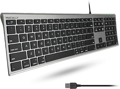 Macally Ultra-Slim USB Wired Computer Keyboard - Works Great as Both a Windows or Wired Mac Keyboard - Compatible Full Size Apple Keyboard with Numeric Keypad for Mac mini, iMac, MacBook - Space Gray