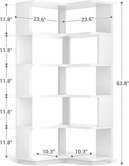Armocity Corner Book Shelf - 6-Shelf Corner Bookshelf Etagere Bookcase with Baffle, Freestanding L Shaped Display Shelf Stand for Home Office, Living Room, Bedroom, Kitchen, White