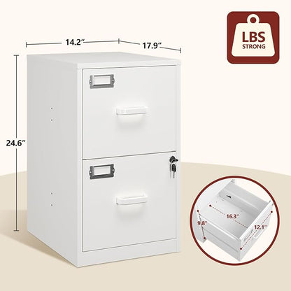 RAVIGIN 2 Drawer File Cabinet with Lock,Metal File Cabinets for Home Office, Under Desk File Cabinet for A4/Letter/Legal Size (White)