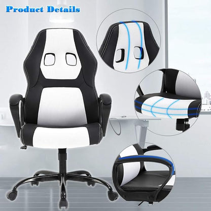 BestOffice Office Chair PC Gaming Chair Cheap Desk Chair Ergonomic PU Leather Executive Computer Chair Lumbar Support for Women, Men (White)