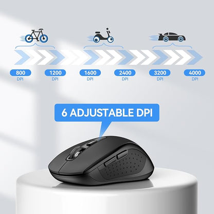 TECKNET Bluetooth Mouse (BT 5.0/3.0+2.4Ghz), 6-Level 4000 DPI Wireless Mice for Laptop, 2-in-1 Ergonomic Computer Portable PC Mouse, Silent Mouse with USB Receiver for Windows/Mac/PC/Notebook