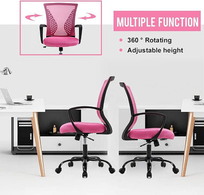 Office Chair Desk Chair Computer Chair with Lumbar Support Armrest Mid Back Rolling Swivel Task Adjustable Mesh Ergonomic Chair for Women Adults, Pink