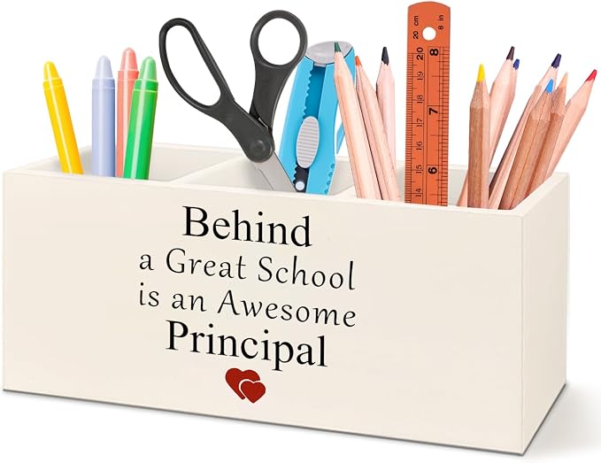 Principal Appreciation Gifts Wooden Pen Pencil Holder for Office Classroom Desk Accessories, Principal Gifts Pen Pencil Holder Organizer for Desk, Gifts for Principals Women Men