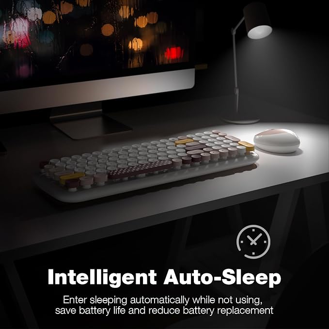 MOFII Wireless Keyboard and Mouse Combo, Full-Size Retro Typewriter-Style Wireless Keyboard with Optical Mouse for Computer/Laptop/Windows/Mac (Off White Colorful)