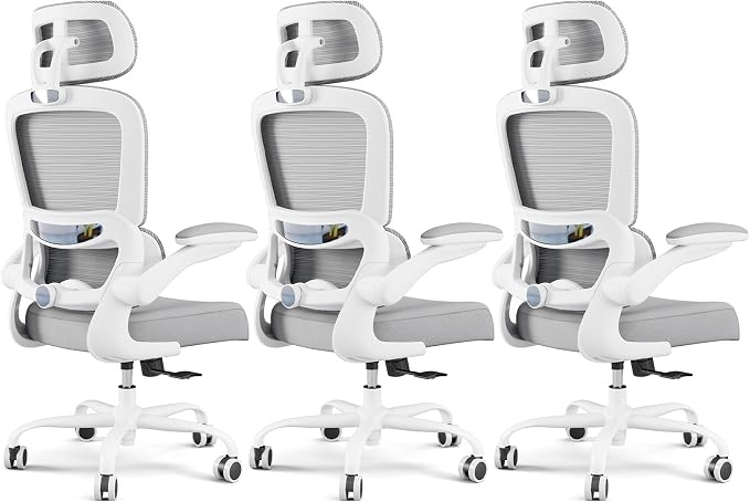 TRALT Office Chair Ergonomic Desk Chair, 330 LBS Home Mesh Office Desk Chairs with Wheels, Comfortable Gaming Chairs White Pack of 3