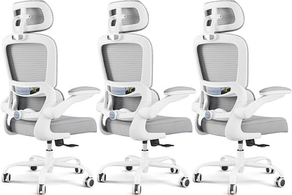 TRALT Office Chair Ergonomic Desk Chair, 330 LBS Home Mesh Office Desk Chairs with Wheels, Comfortable Gaming Chairs White Pack of 3
