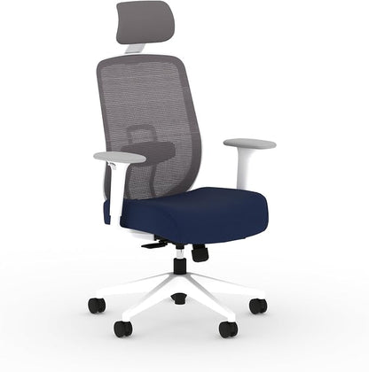 HON Altern Ergonomic Office Chair with Headrest, Mid‑Back Mesh Desk Chair, Adjustable Arms, Seat Slide, Synchro‑Tilt, Rolling Computer Seat for Home Office, White Frame, Indigo