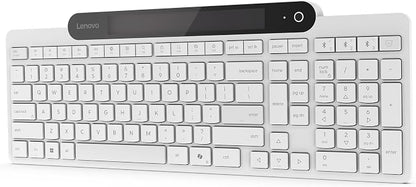 Lenovo 800 Self-Charging Bluetooth Keyboard, Uses Ambient Light for Charging, Bluetooth 5.1, Supports 3 Devices, Battery Free, Wireless, White